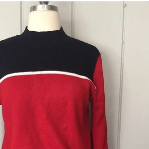 Navy and red color block sweater
